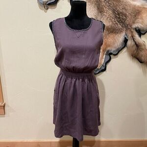 Matilda Jane Miranda Dress Medium Plum Purple Sleeveless Pockets Demure Polished